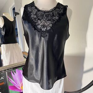 VTG Cinema Etoile Black Satin Lace Camisole Top L Y2K Lingerie Chic